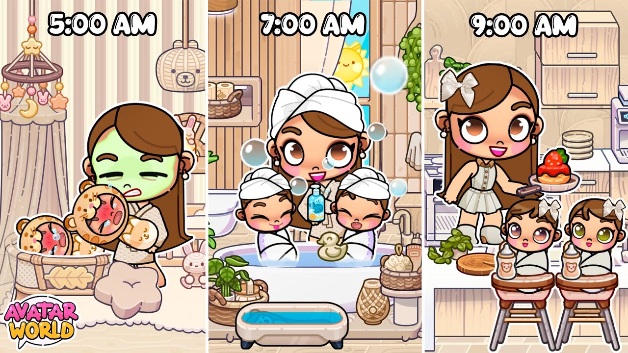 RUTINA POR LA MAÑANA CON LAS NUEVAS BEBÉS ☀️ EN LA CASA NUEVA 🏡 en Avatar World 🩷