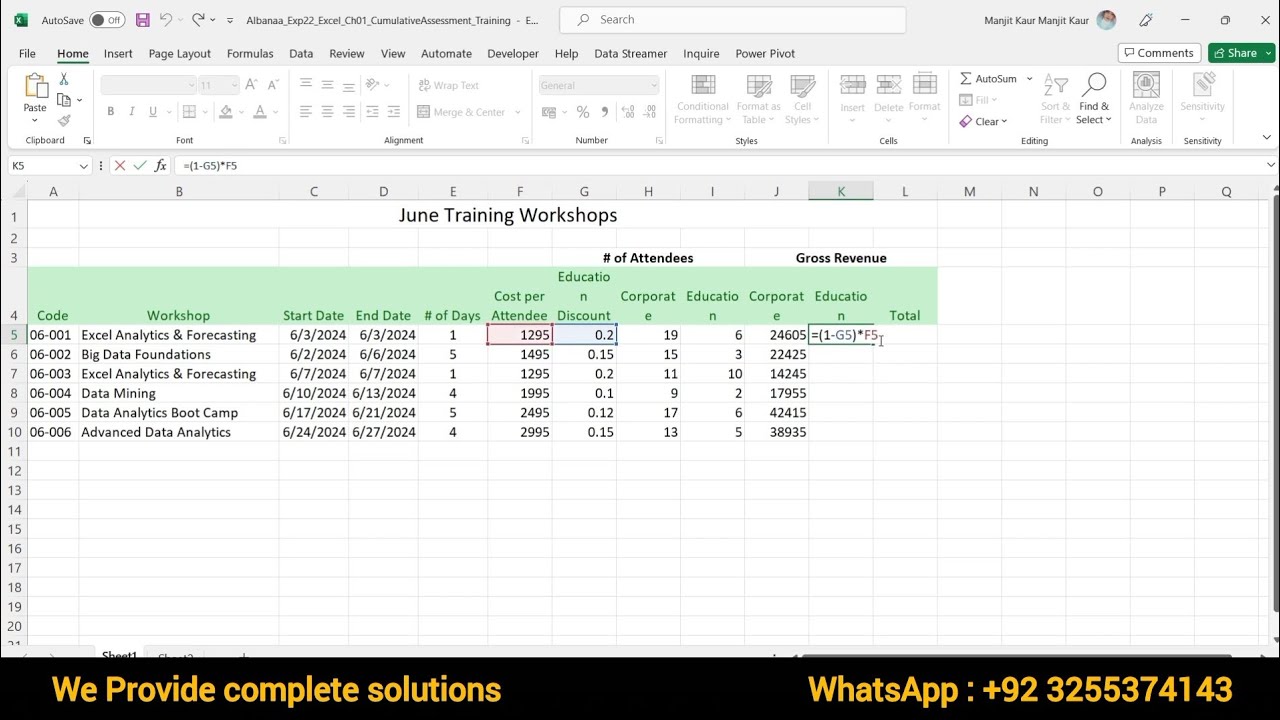 Excel Chapter 1 Cumulative Assessment - training Pc Mac| Exp22_Excel_Ch01_CumulativeAssessment Exp25