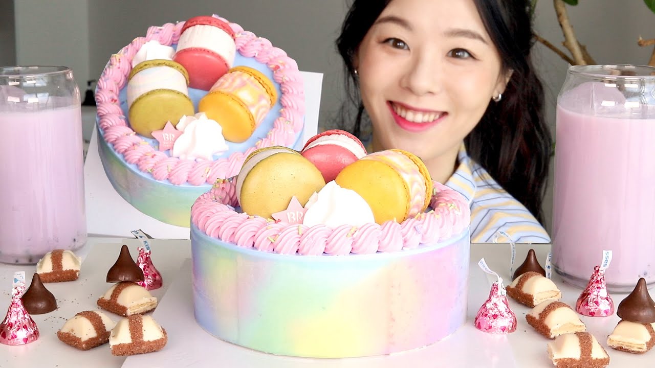 SUB) ASMR Шоколад & Макарон Торт мороженое Десерт Мукбанг 🎂 Таро Милк Пузырь Чай Боба