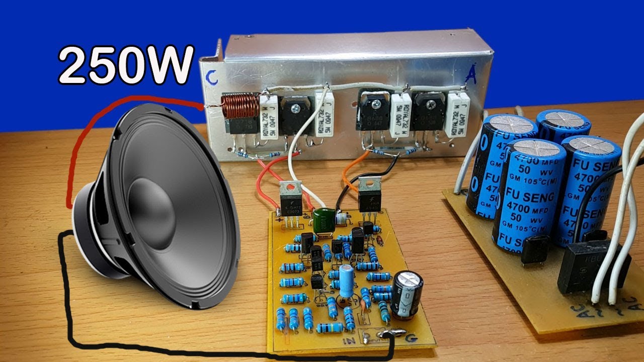 How to make 250W amplifier circuit by transistor D718 and B688 at home