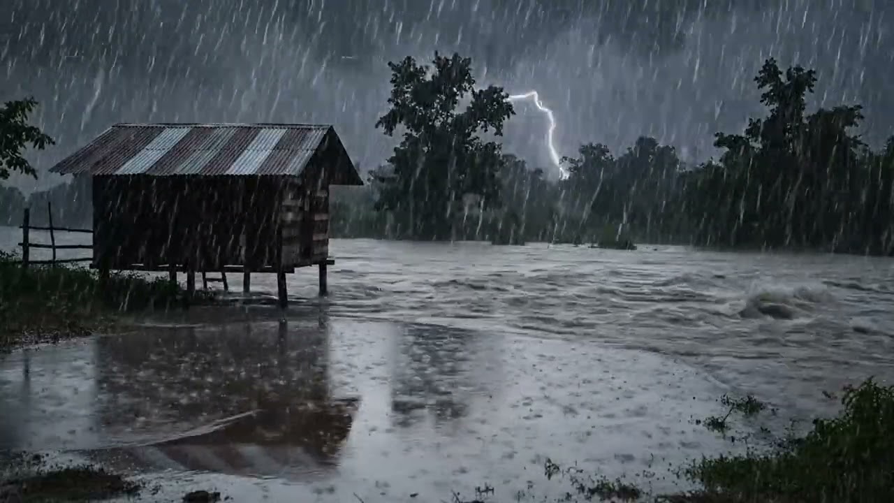 30 Minutes ASMR Rain & Waterfall | Gubuk in Rainy Rice Fields | 4K Relaxing Nature Sounds