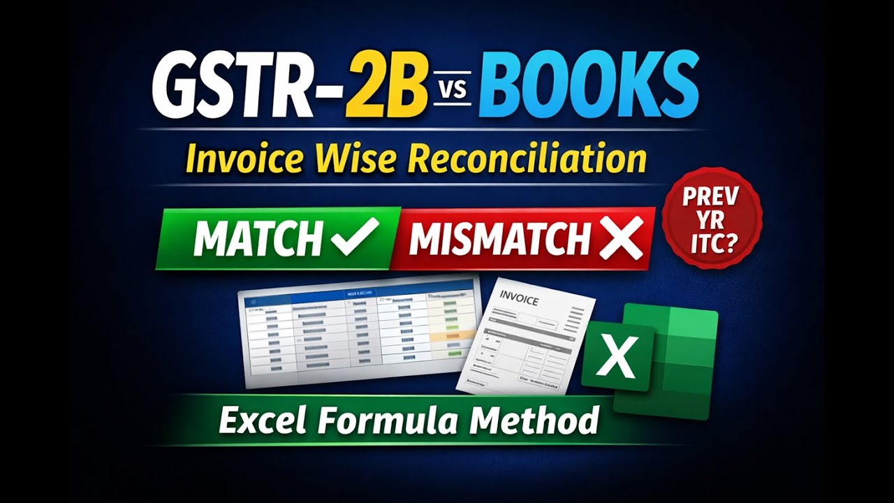 Invoice Wise GSTR-2B vs Books Reconciliation in Excel | Match, Mismatch & Previous Year ITC