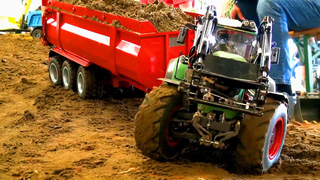 ?OVERLOAD? RC Tractor Fendt 936! Krampe BigBody Halfpipe 3-AXLE! Hydraulic trailer!