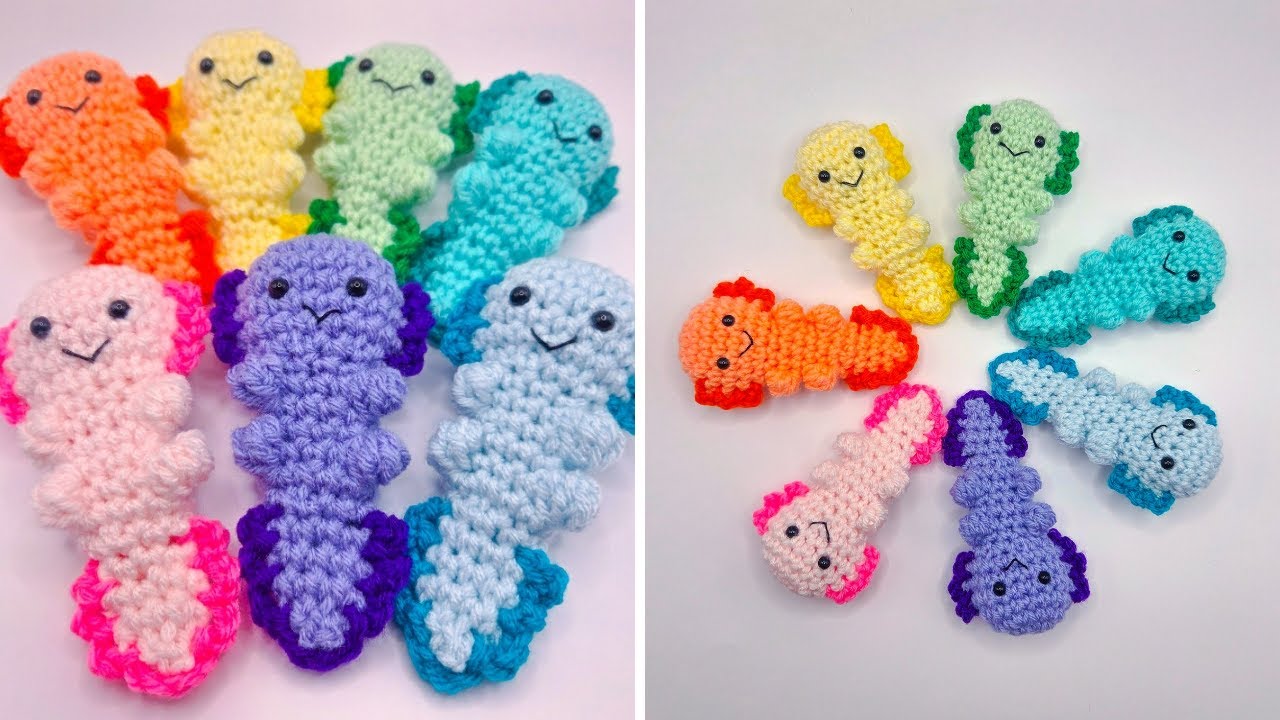 Crochet Mini Axolotl (NO SEW) Bag Charm Tutorial - Free Pattern