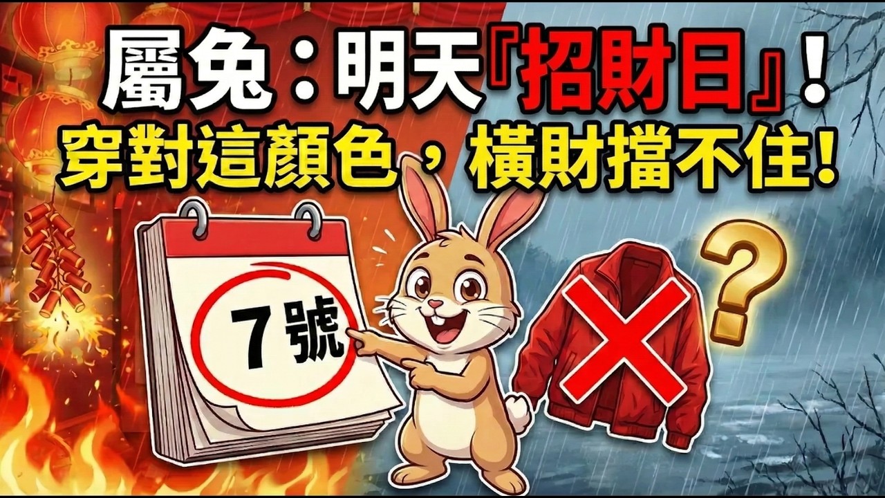 【屬兔必看】明天3月7號，農曆正月十九是「招財日」，你一定要穿這顏色，讓你財運不請自來！#屬兔2026運勢 #2026生肖兔運勢 #招財顏色 #財運 #五行 #幸運顏色 #風水 #偏財運 #生肖兔
