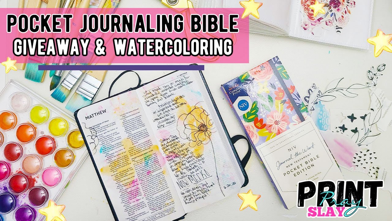 New Pocket Journaling Bible GIVEAWAY - NIV Journal the Word Mini Bible - Watercolor Prayers in Bible
