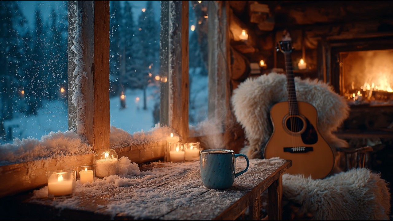 Winter Morning Guitar Music ~ Cozy Candlelit Cafe Acoustic for Study & Work