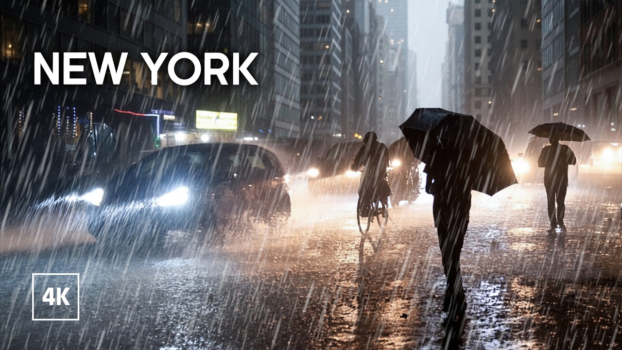 Walking in Heavy Rain in New York - Umbrella ASMR Rain Sounds for Sleep