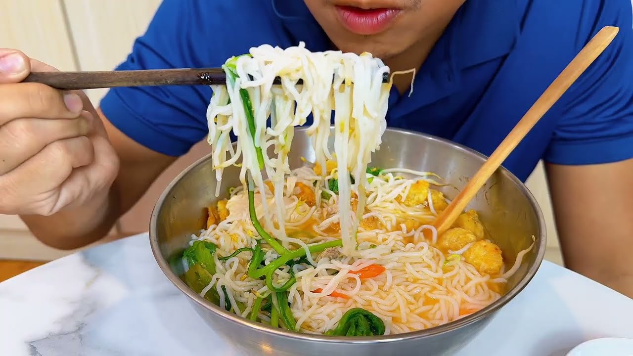 노토킹 먹방 ASMR｜바삭바삭 토핑 듬뿍 분국수(돼지껍데기·토핑/토핑)
