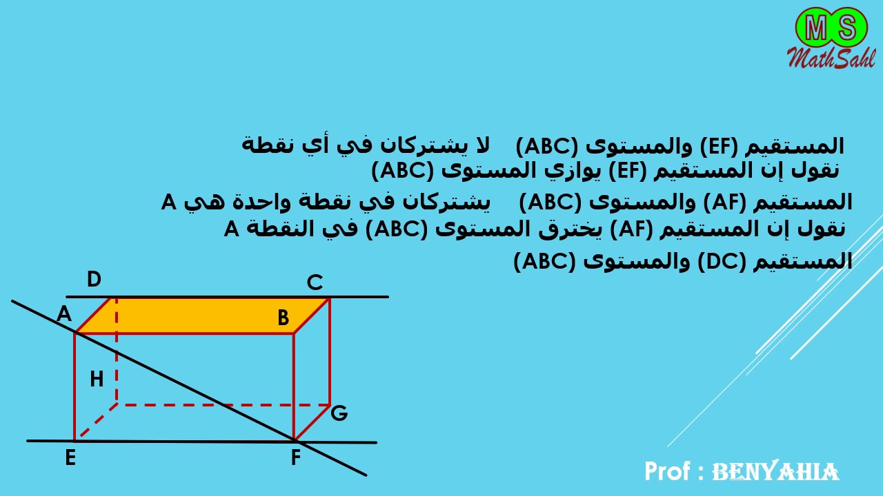 الأوضاع النسبية لمستقيم و مستوى في الفضاء