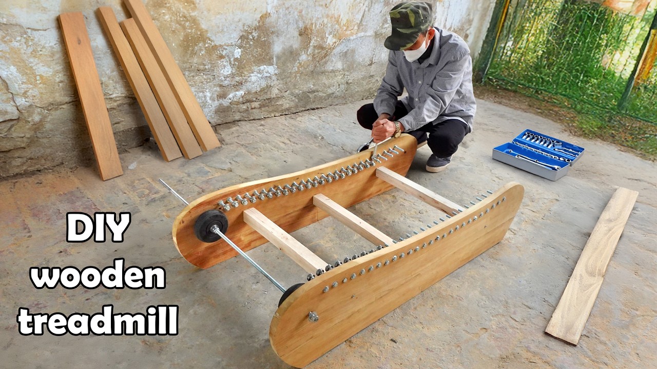 One of a kind recycled wood treadmill - Watch now!