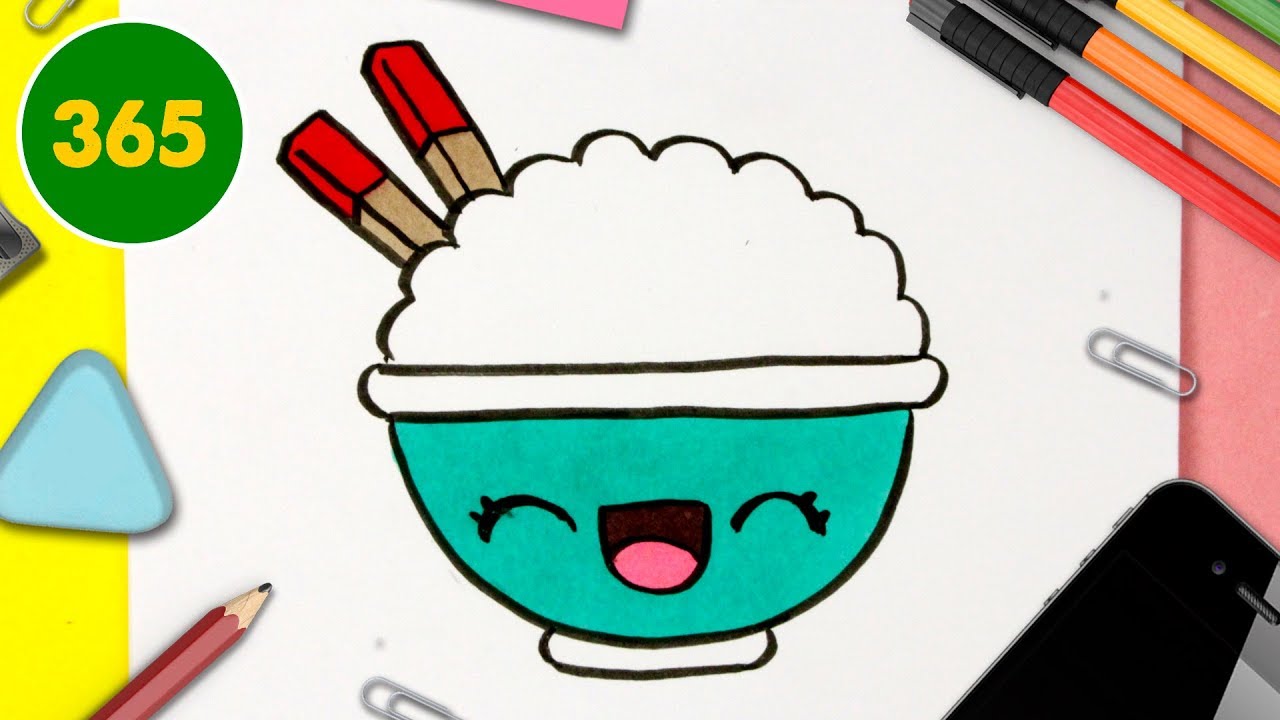COMMENT DESSINER RIZ KAWAII – Dessins kawaii facile - dessiner de la nourriture kawaii