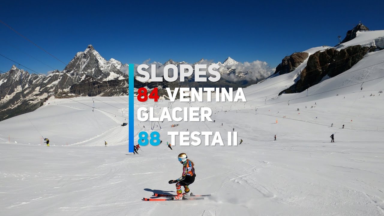 Summer Skiing Matterhorn Glacier Paradise: slopes Ventina Glacier and Testa II