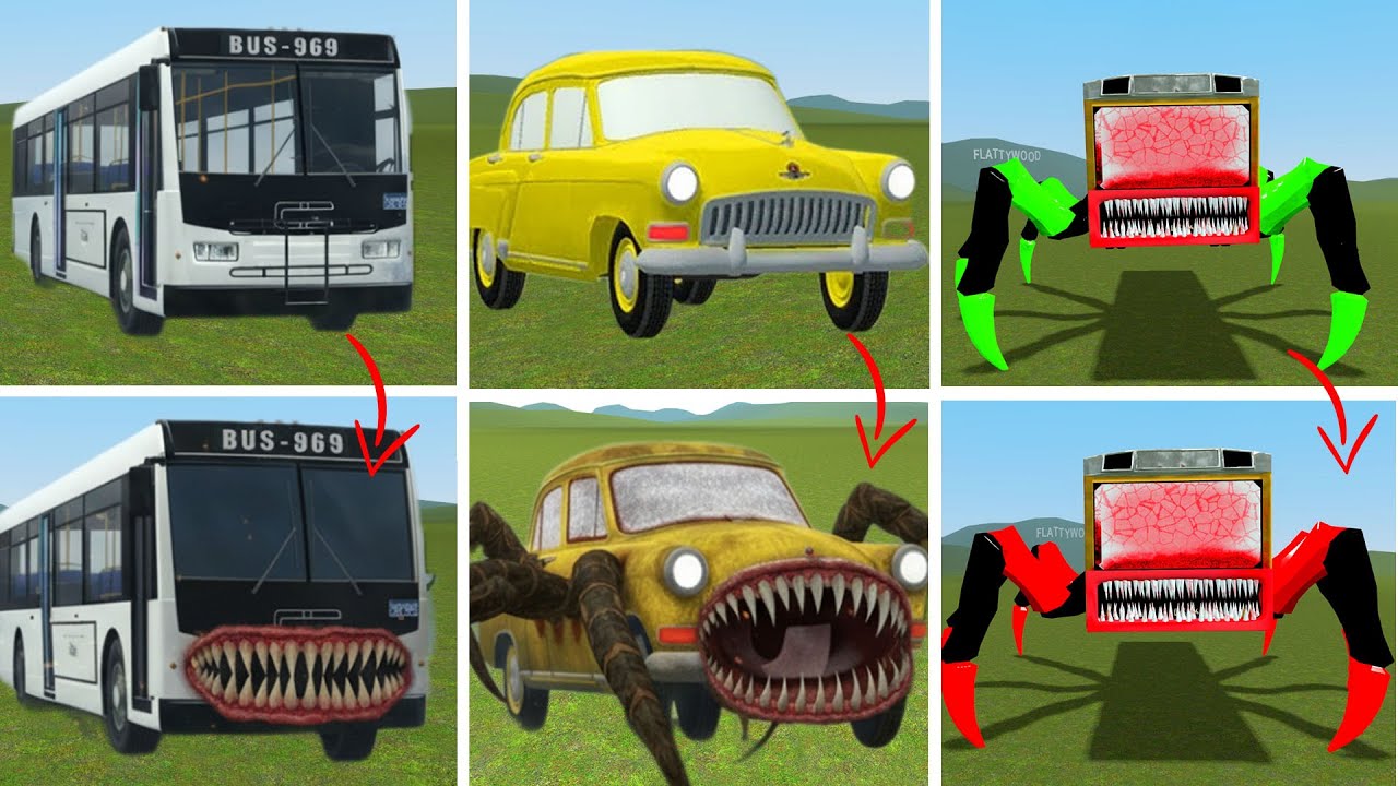 OLD AND NEW UPDATE BUS EATER BUILDER,CAR EATER,BUS EATER VS ALL TREVOR HENDERSON BATTLE In GMOD!