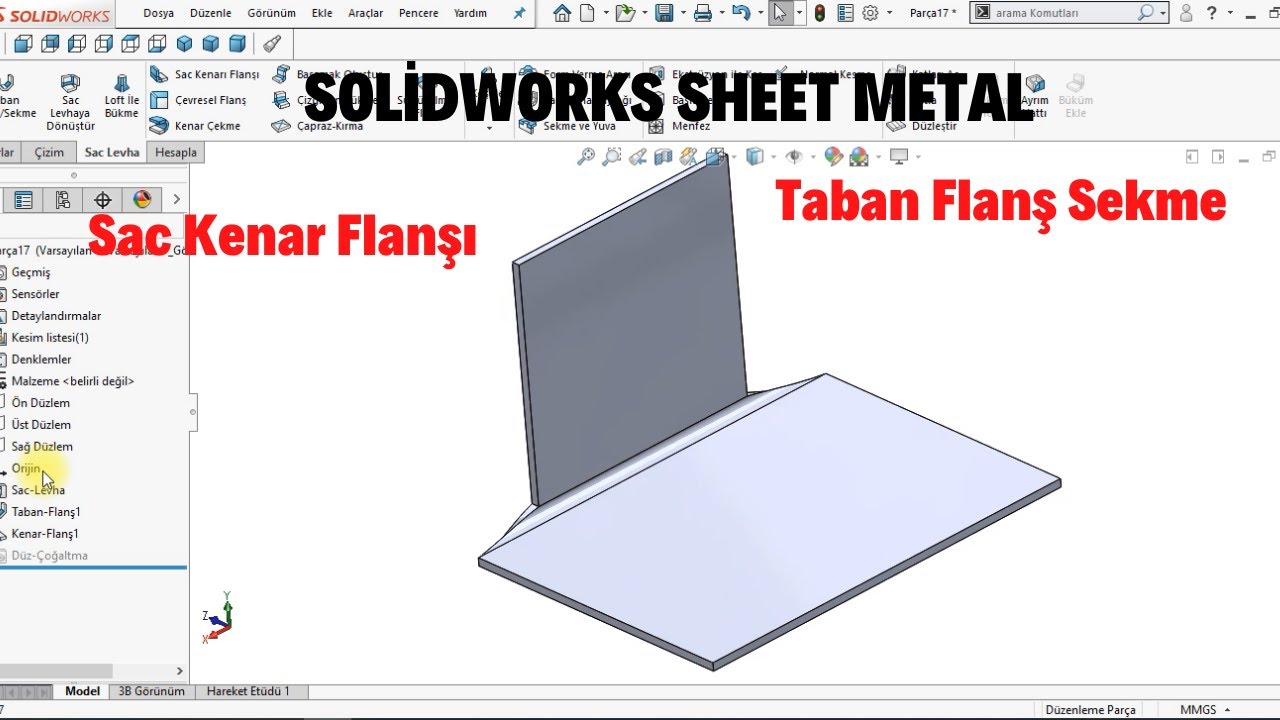 SOLİDWORKS SHEET METAL(SAC METAL) Taban Flanş Sekme, Sac Kenar Flanşı Komutları  