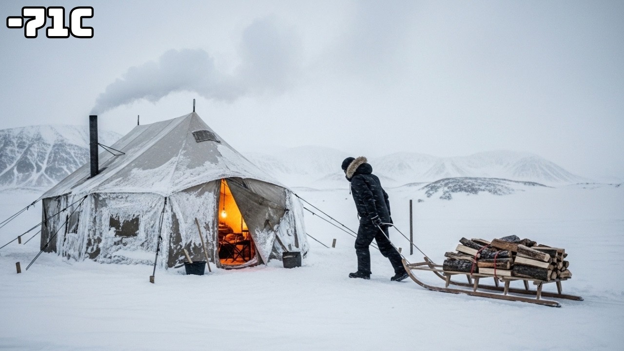 −71°C Arctic Storm Camp | Solo Hot Tent