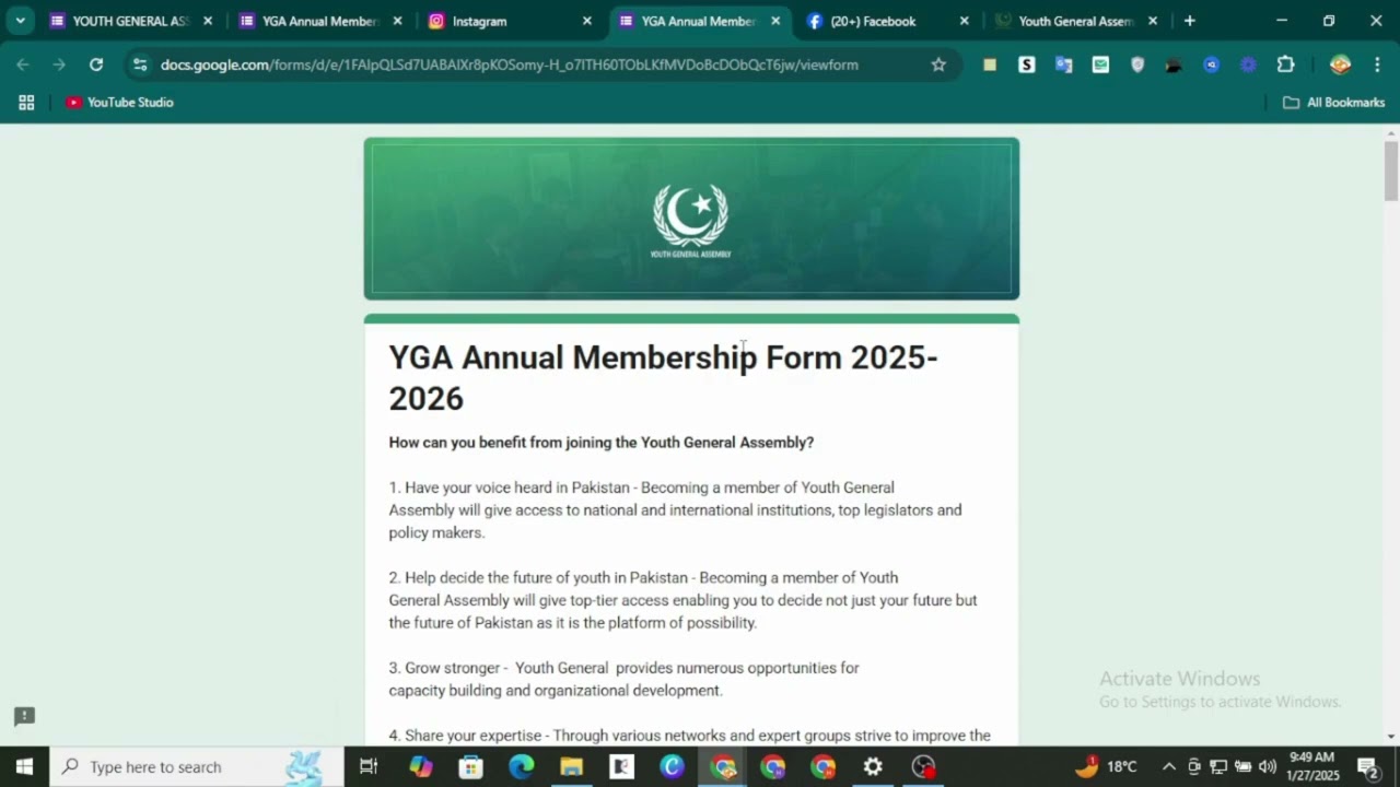 How to apply for Youth General Assembly YGA Annual Membership Form 2025-2026. | Pakistan.