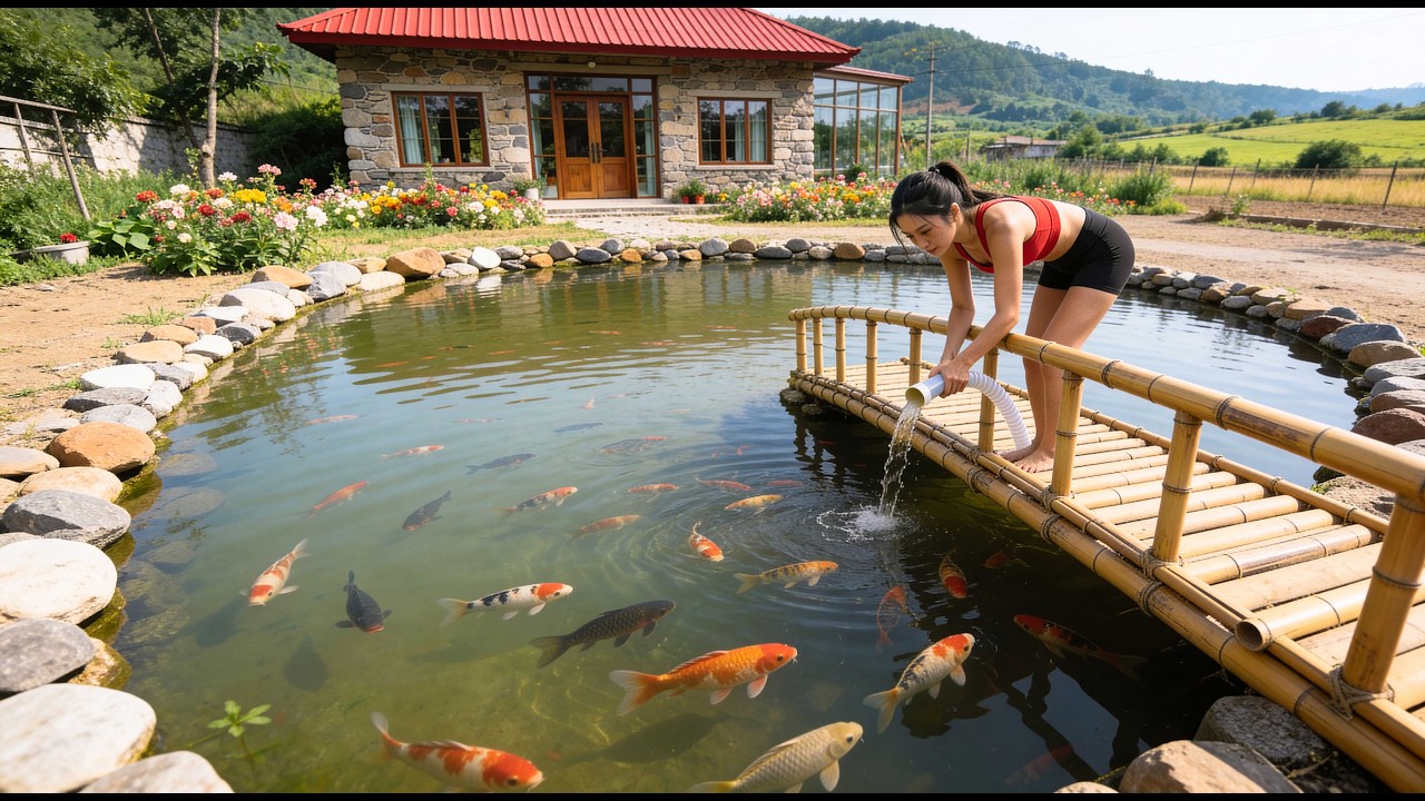 池に水を引いてたくさんの魚を放流する | Bring Water to the Pond and Release Many Fish | 200 Days of Building a Farm