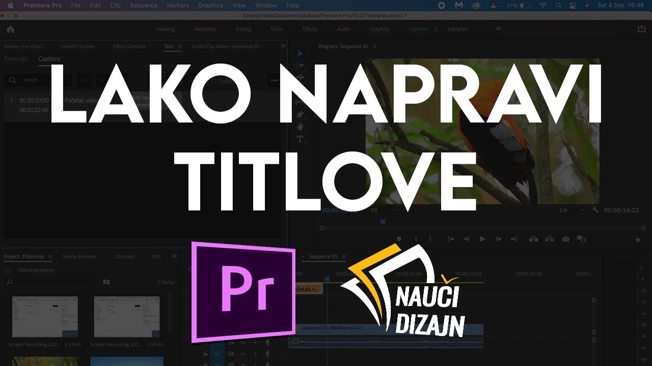 KAKO DA NAPRAVIŠ TITLOVE U PREMIERE PRO *besplatna epizoda kursa*