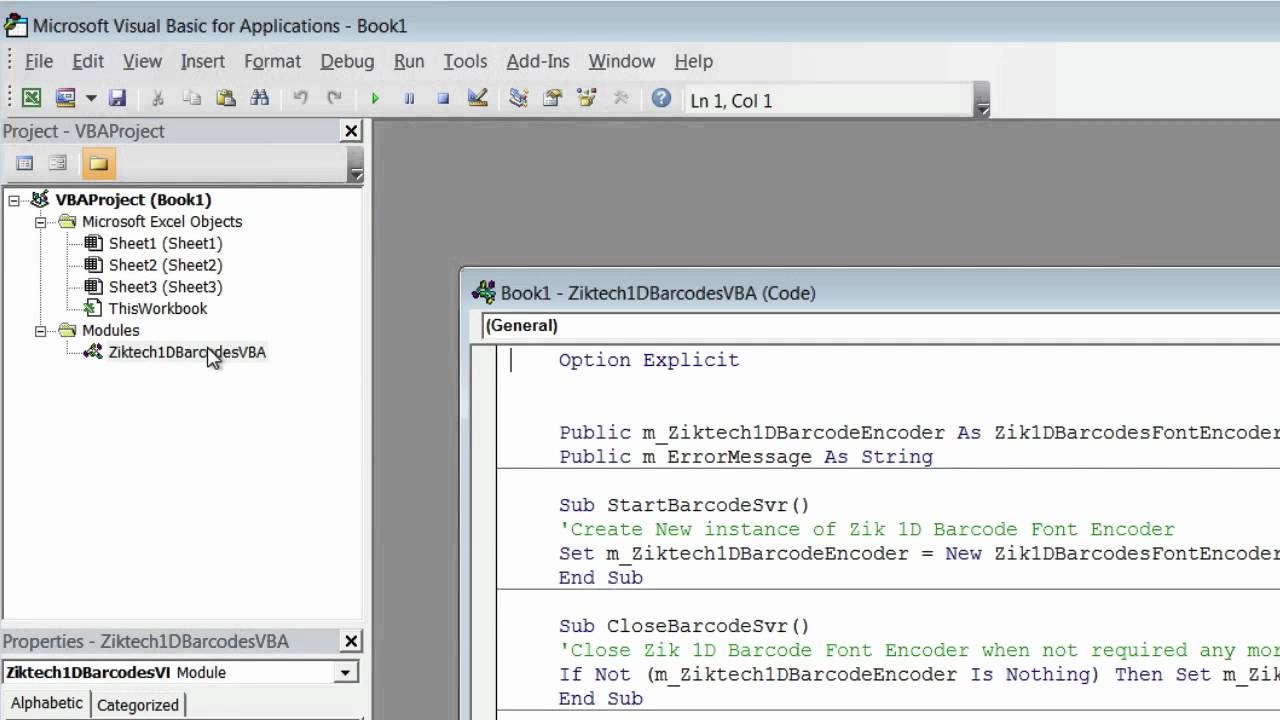How to use Ziktech 1D Barcode Font Solution in Excel