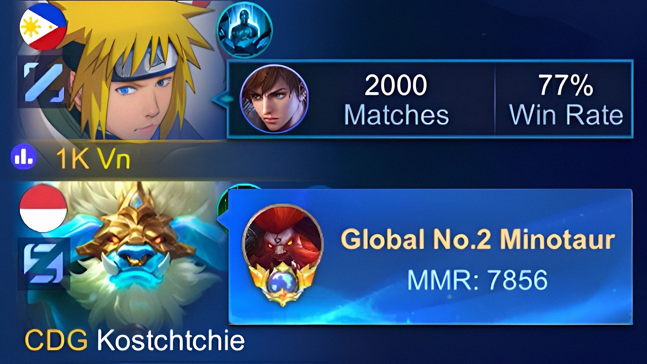 GUSION MINATO NAMIKAZE MET GLOBAL NO.2 MINOTAUR IN RANK! ( AUTO WIN?! )