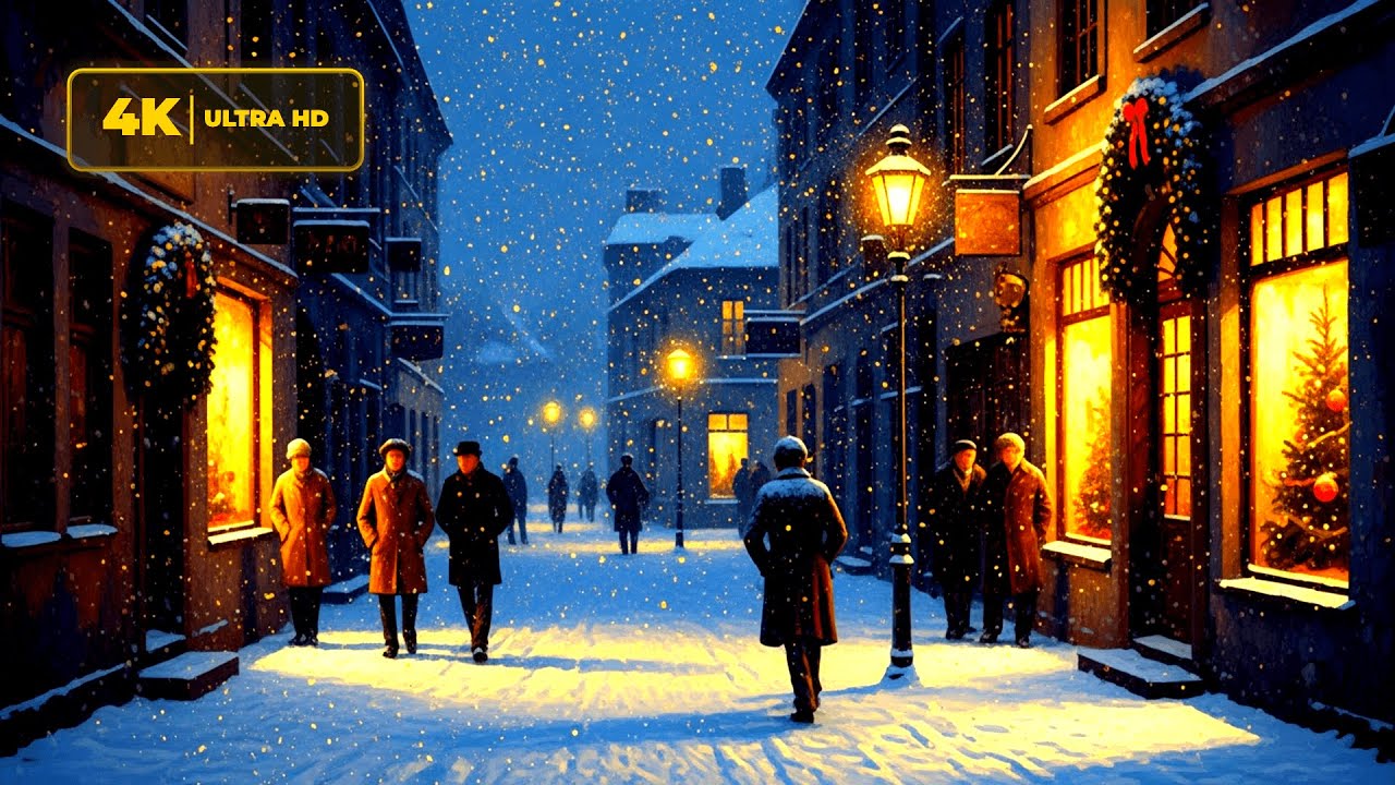 Cozy Christmas Ambiance | Vintage European Night Walk ART TV 4K