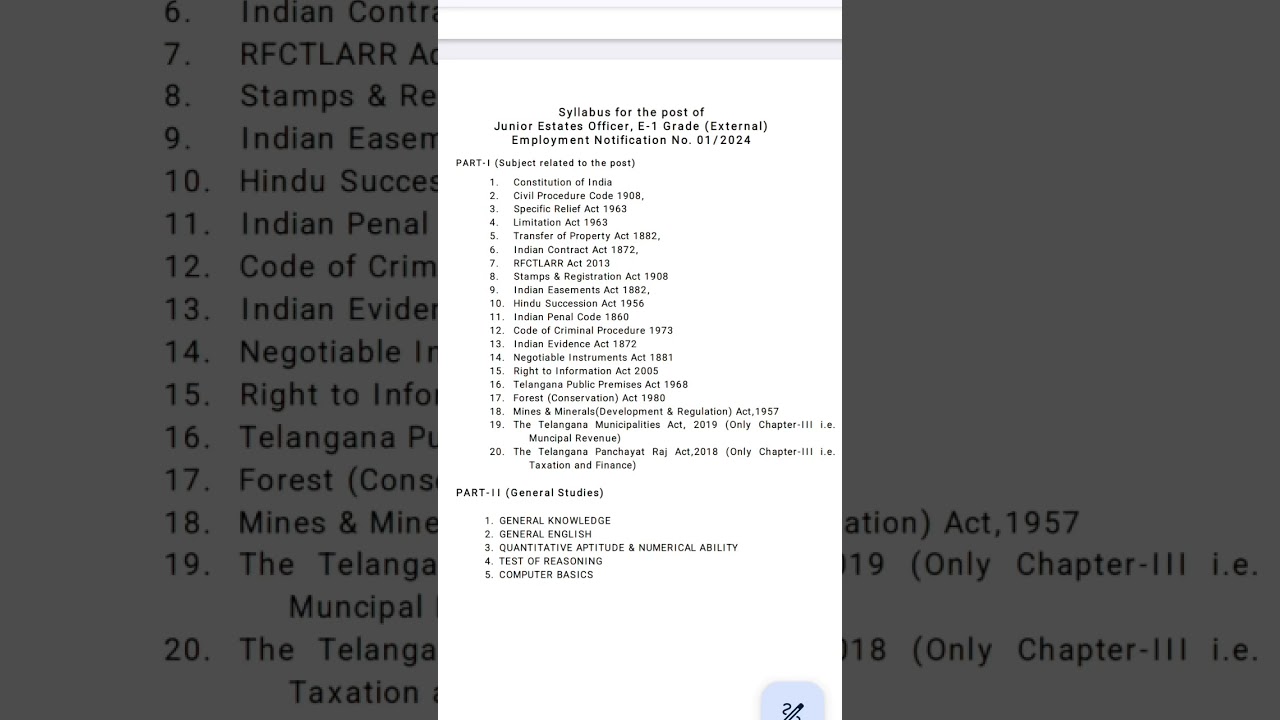 Singareni Junior Estates Officer Syllabus