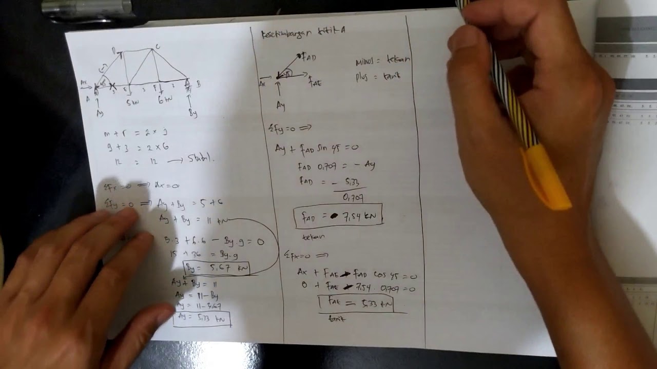 Anstruk 2, Mencari reaksi pada rangka batang dengan metode titik buhul. Part 1