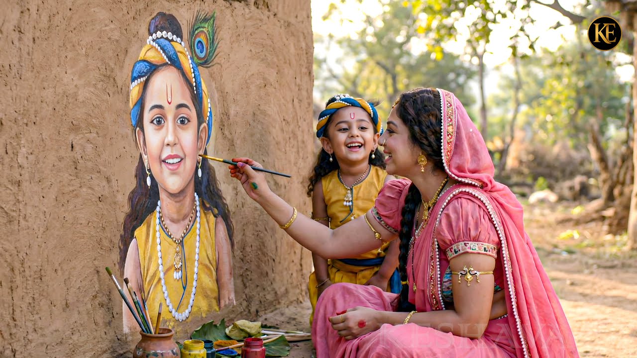 मिट्टी की दीवार पर कान्हा की तस्वीर! यशोदा मैया की कला देखकर मुस्कुरा उठे कृष्ण|| YMKN ||