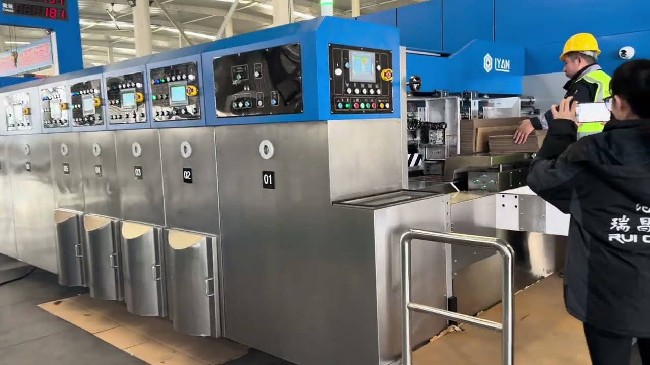 LYAN-1224 04 color printer + slotter + rotary die cutter + stripper + inline folder gluer 