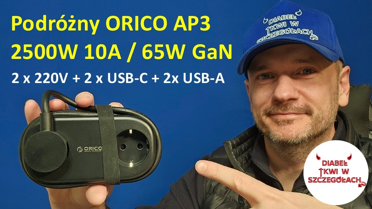 Szybko o podróżnym zasilaczu listwa ORICO AP3 AP3-2A2U2C-65-EU 220V usb-c usb-a GaN