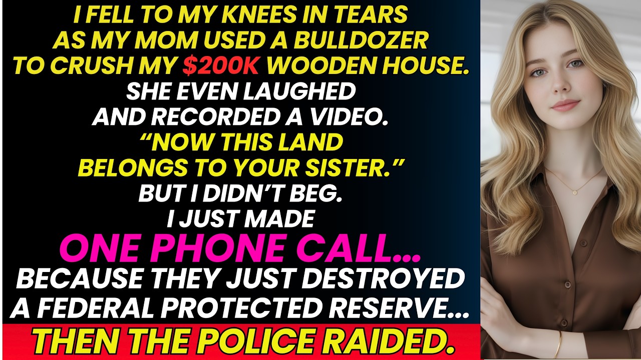 My Mom Laughed As She Used A Bulldozer To Destroy My $200,000 Wooden House—Then I Saw Police Raid…