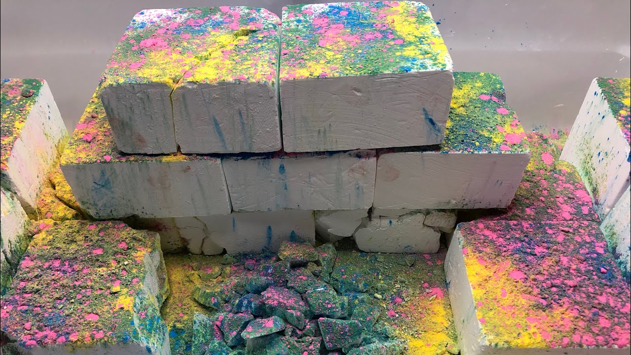 16 Colorful Holi Covered Crunchy Gym Chalk Blocks | Oddly Satisfying #UnrulygirlColorSeries