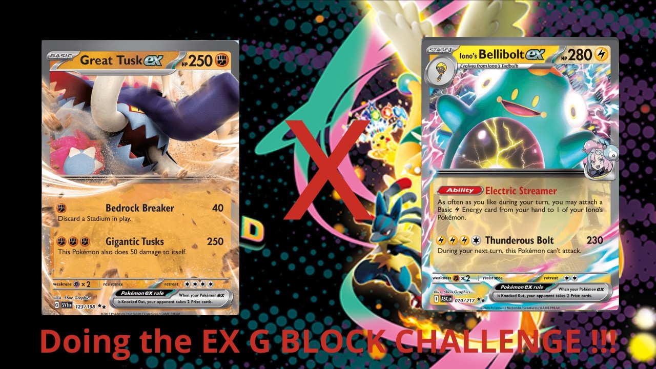 Doing the ex G BLOCK CHALLENGE !!! (Great Tusk ex VS Iono's Bellibolt ex) Pokémon TCG Live