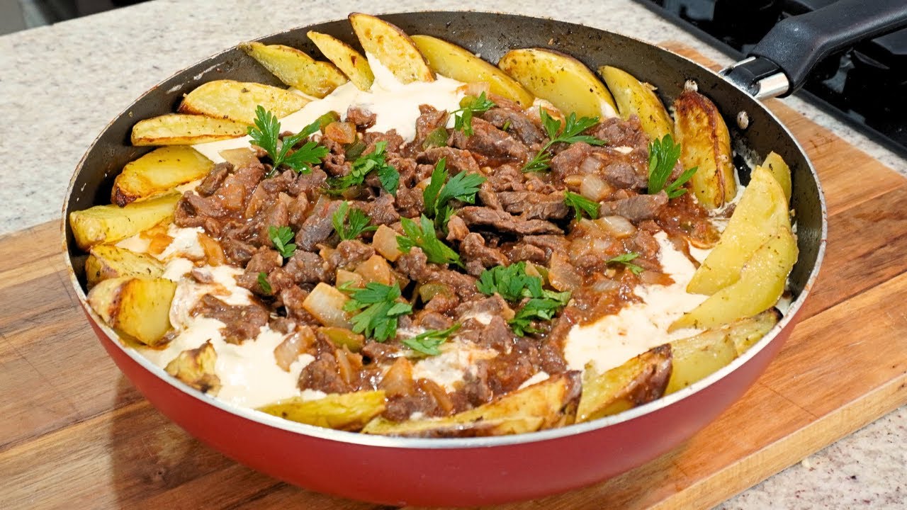 TIRINHAS DE CARNE COM CREME DE QUEIJO