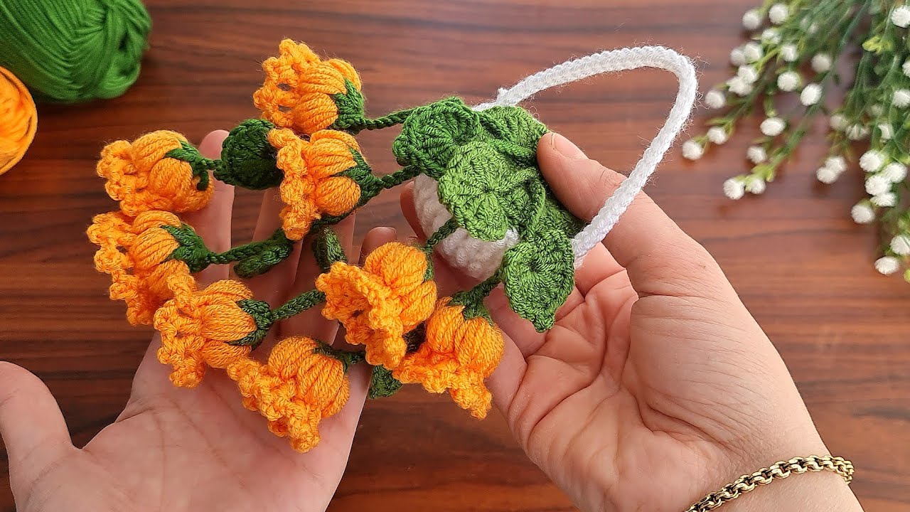 3D⚡💯Wow Amazing💯👌How to make an eye-catching crochet home ornament?🌿How to knit pots and leaves