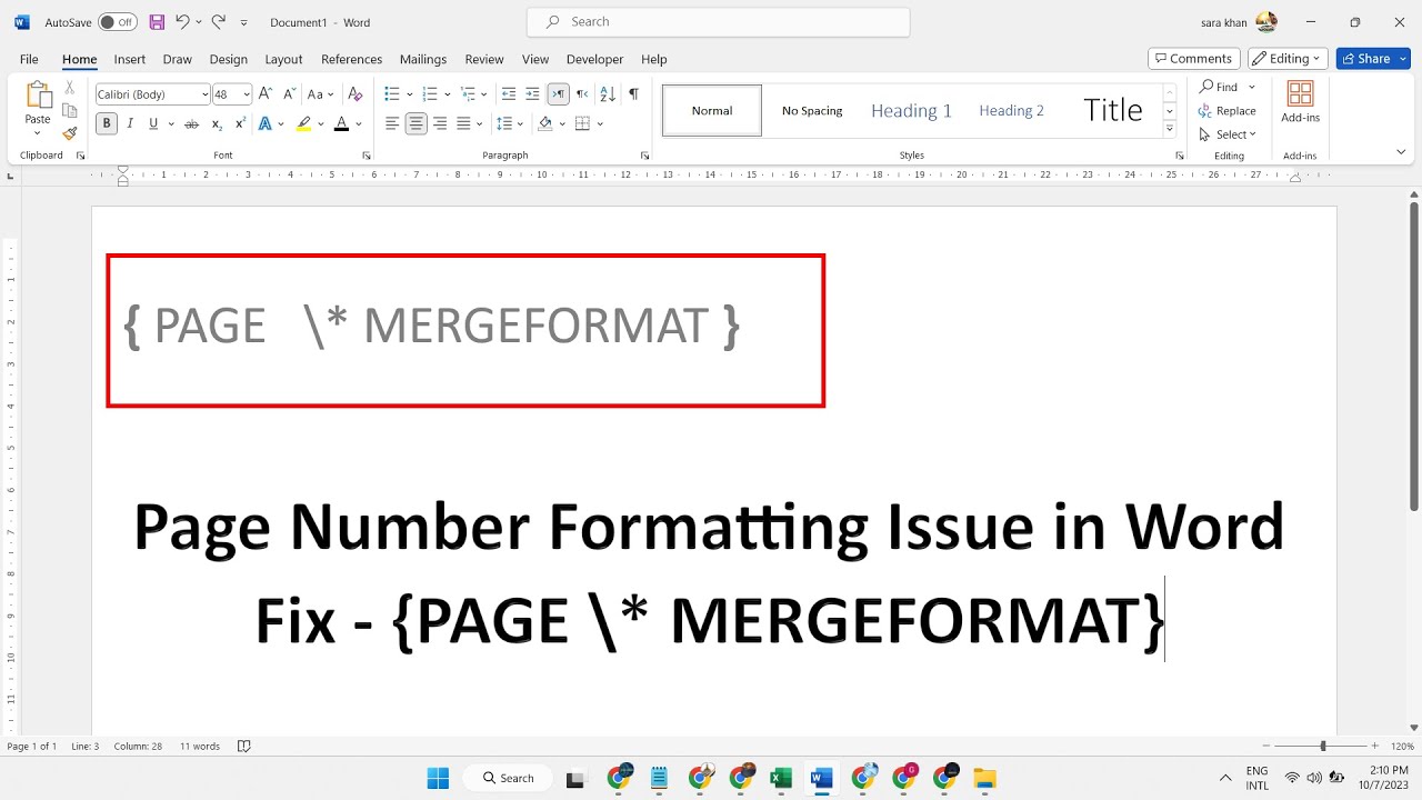Page Number Formatting Issue in Word Fix - {PAGE \* MERGEFORMAT}