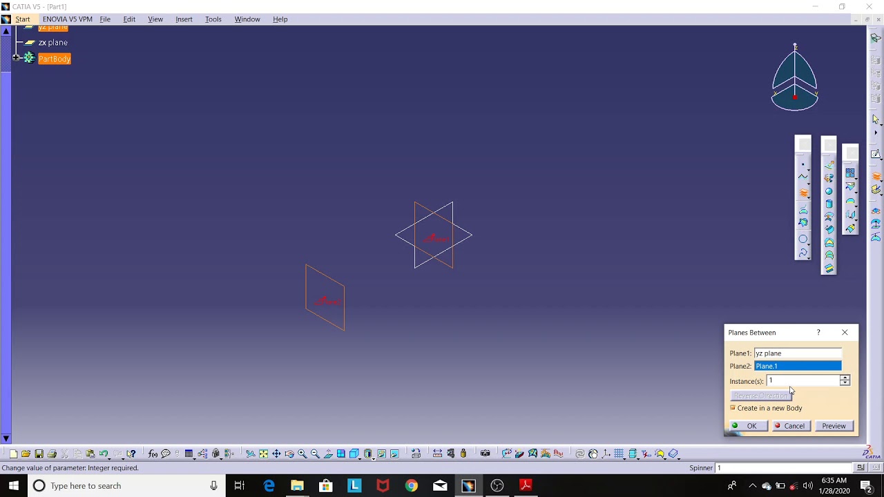 13. Wireframe and Surface Tutorial Catia V5: Creating Planes Between Other Planes