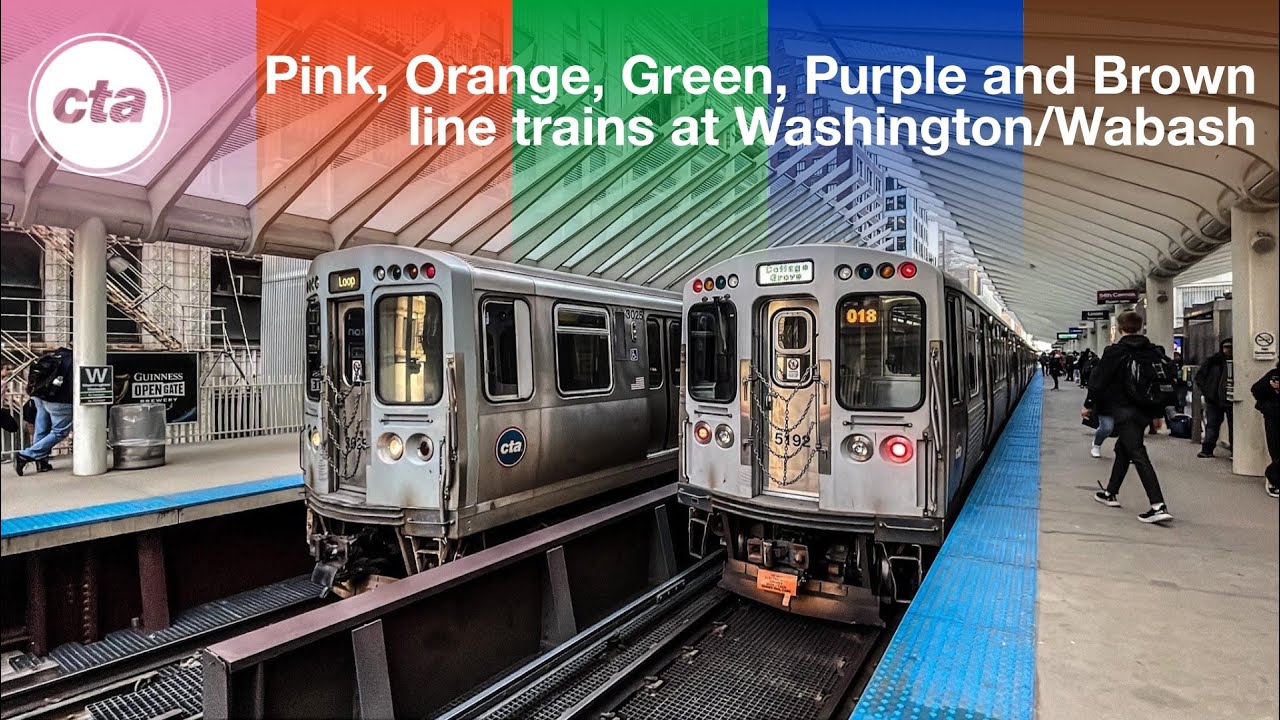 CTA Brown, Purple, Green, Pink & Orange Line Train Action @ Washington & Wabash (P.M Rush Hour)