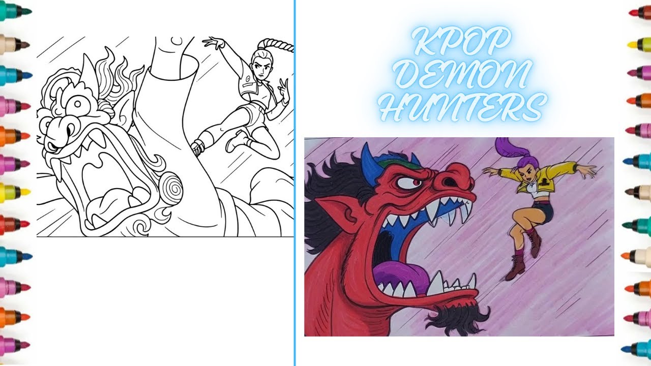 Satisfying Coloring - Zoey, Rumi, Mira vs Demon / KPop Demon Hunters Coloring Pages/ Music NCS