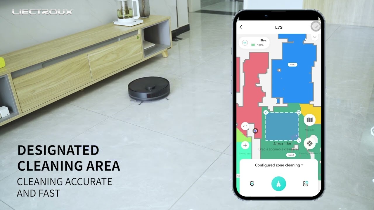 Liectroux L7S LDS Navigation Robot Vacuum Cleaner, Wet and Dry Mop, Multi-Floor Maps, App No-go Zone