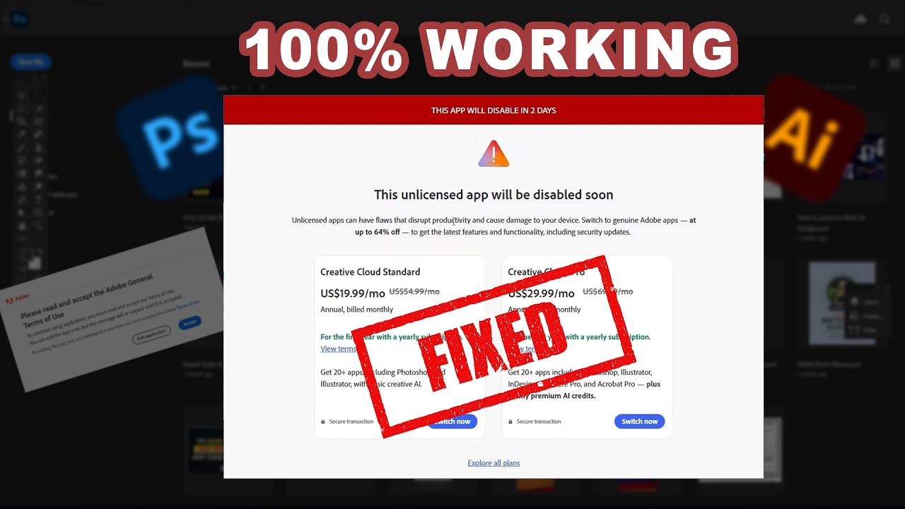 100% Working! 😍 Adobe Photoshop, Illustrator License problem easy solution | 3 different ways