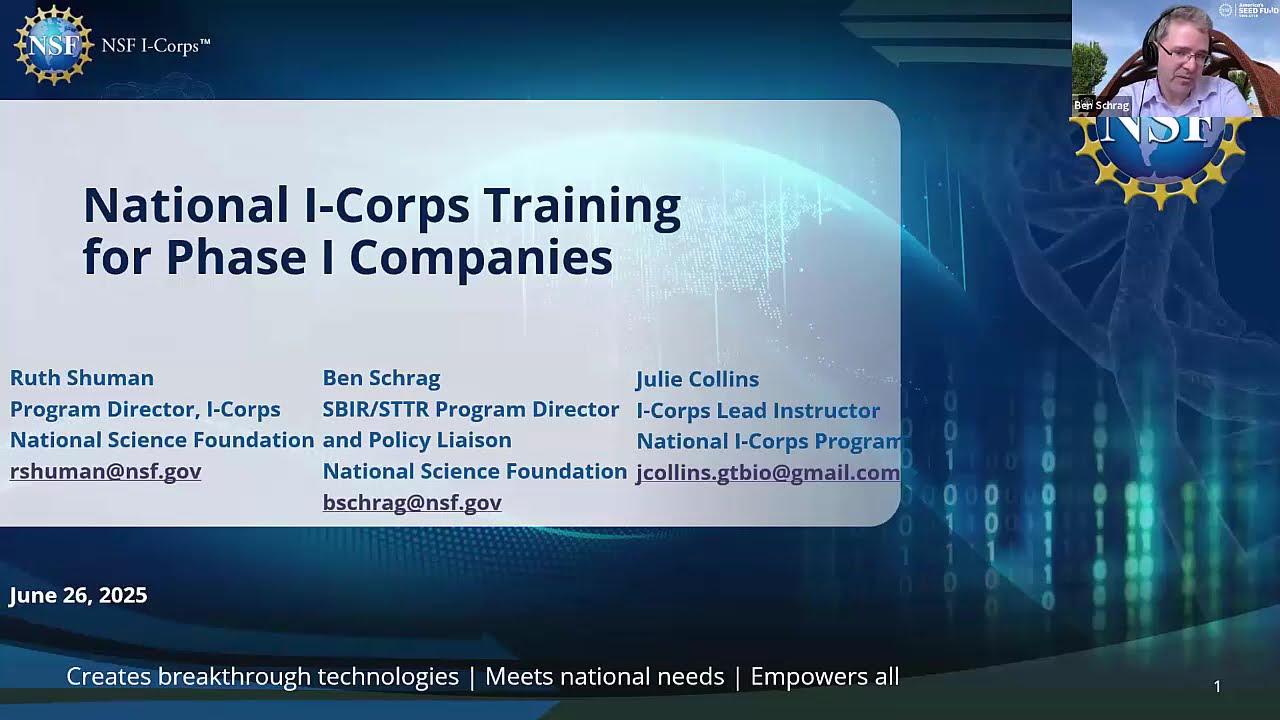 NSF I-Corps Training for Phase I Companies