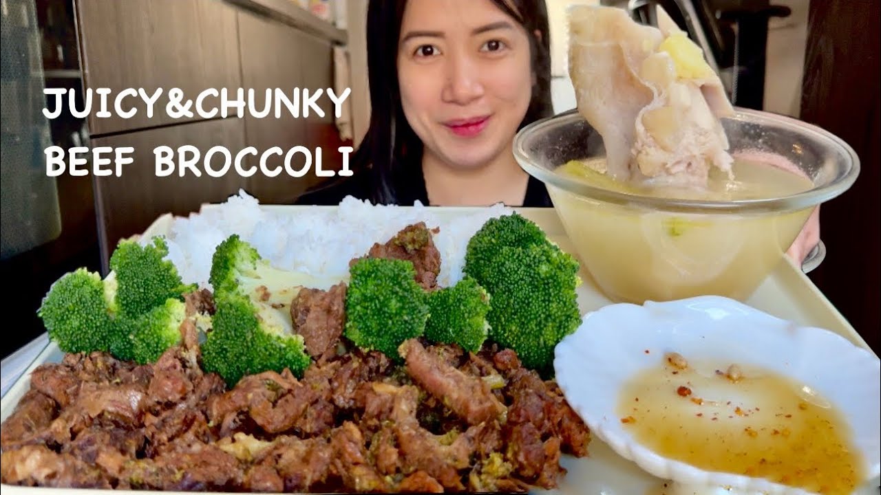BEEF BONE SOUP AT CHUNKY BEEF BROCOLLI | MUKBANG