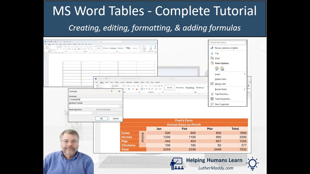 Microsoft Word Tables: Step-by-step guide to creating, modifying, enhancing, and adding formulas