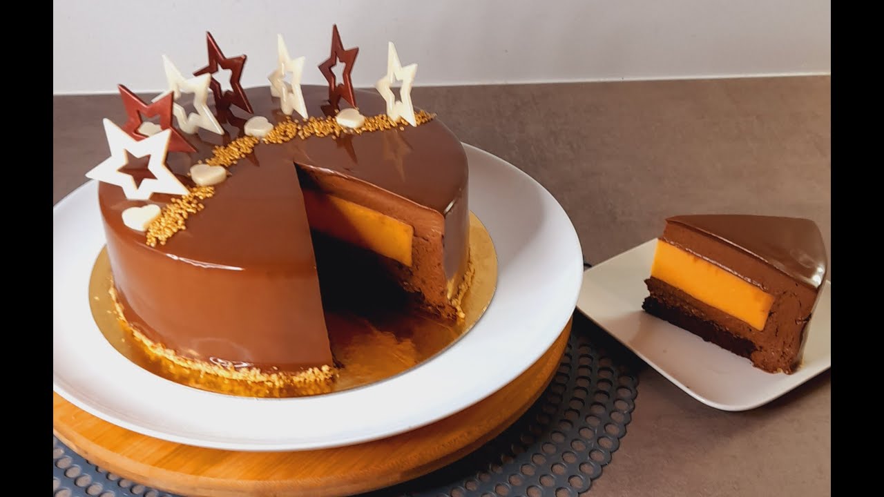 كيك قلاصي بموس الشكلاطة و حشو البرتقال من ألذ ما جربت مع غلاصاج لامع جدا🤩Entremet chocolat Orange 🍊😊