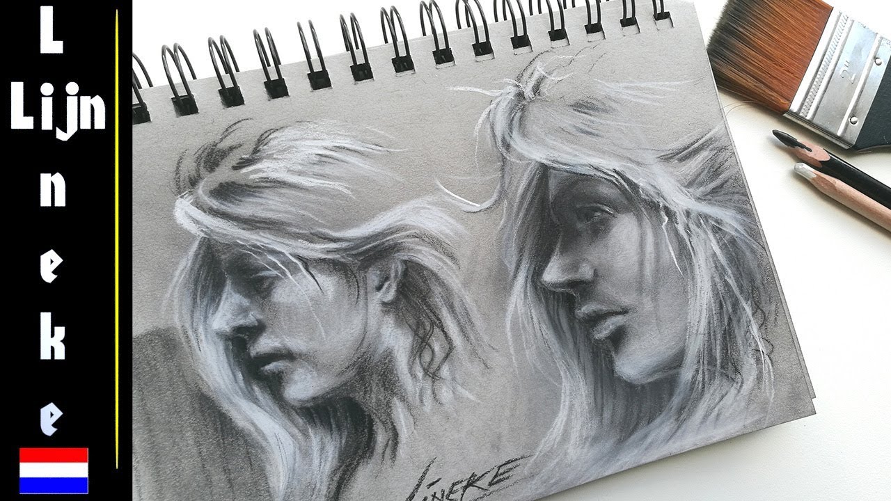 GEZICHT tekenen Profiel pastel potlood tekening