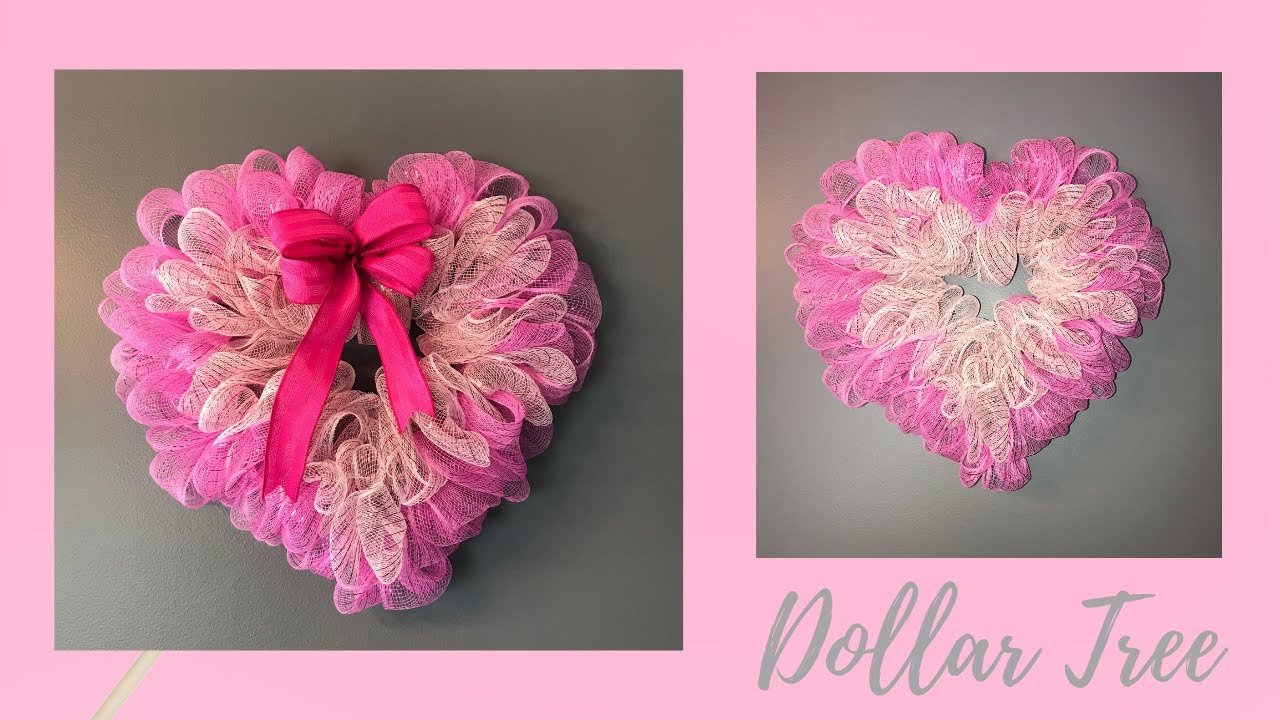Dollar Tree Valentine’s Day Heart Wreath using 2 Colors of 6 Inch Deco Mesh Tutorial ❤️