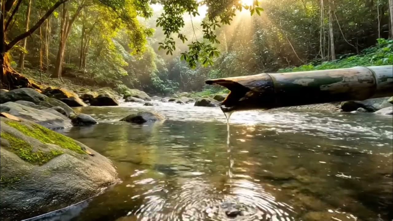 Relaxing sound of flowing water, Bamboo Water - RELAXING MUSIC - HD Video