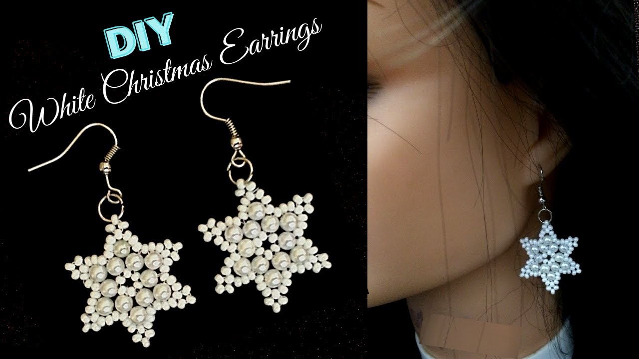 How to make snowflake earrings. Easy beading tutorial. DIY Beaded earrings